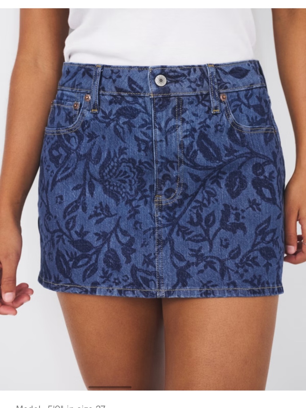 Abercrombie & Fitch Curve Love Blue Floral Denim Mini Skirt